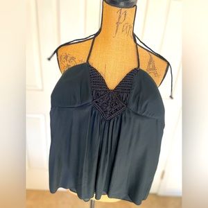 Arden B Black silk padded bra top halter neck with straps size XS